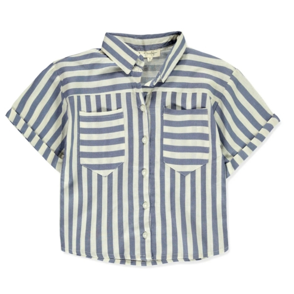 Jessica Simpson Kids Blue and White Striped Button Down Shirt